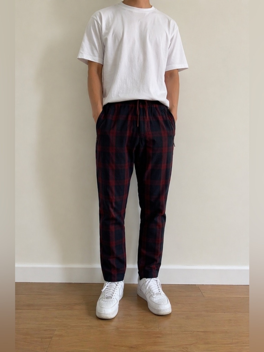 Superdry Tapered Drawstring Jogger Pants Red Check S